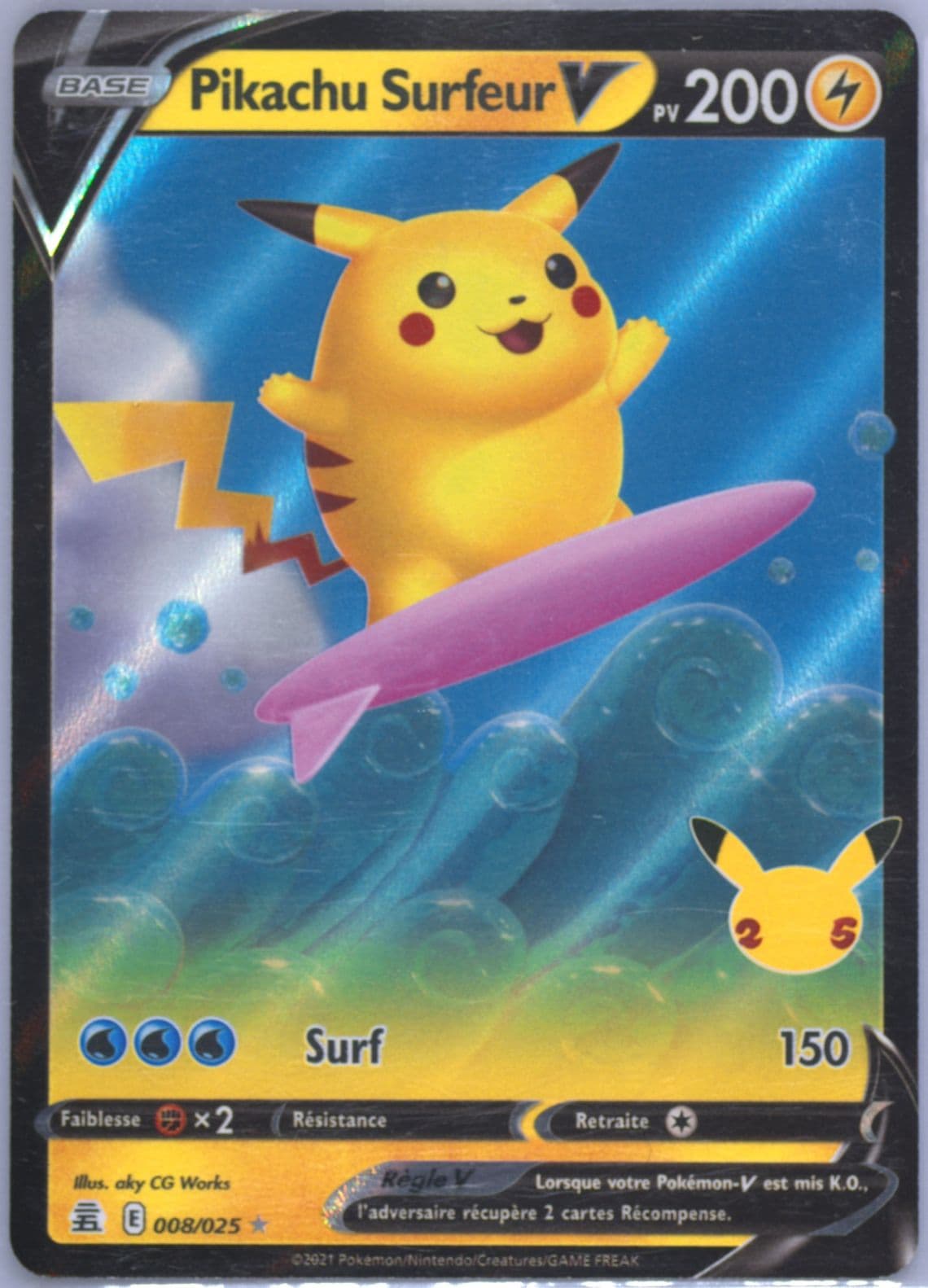 Pikachu Surfeur V French (008) 2021 Pokemon Celebrations