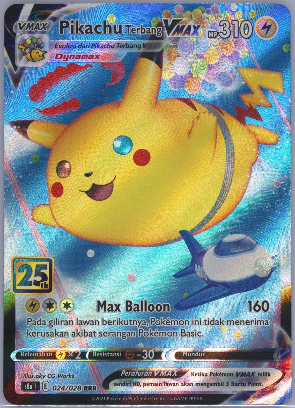 Full Art/Pikachu Terbang Vmax (024) 2021 Pokemon Indonesian 25th Anniversary Collection