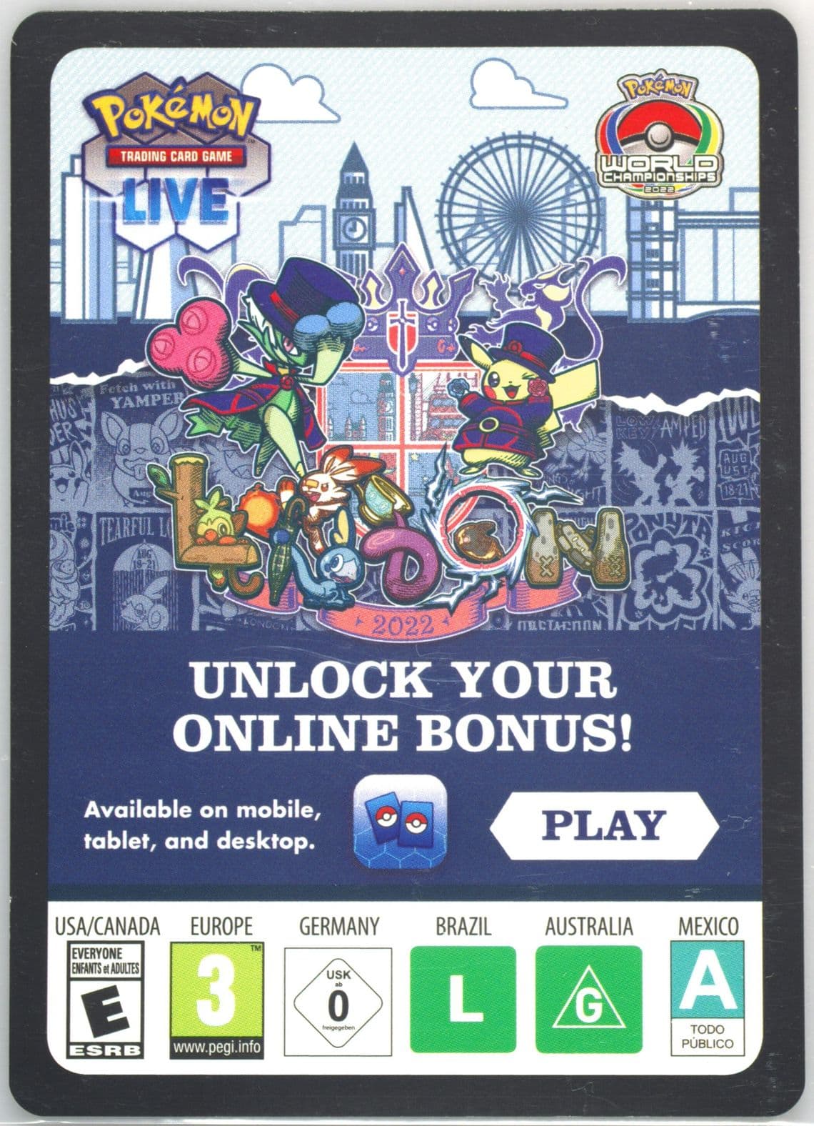 2022 World Championships Welcome Kit 2022 Pokemon TCG Live Insert Code Cards