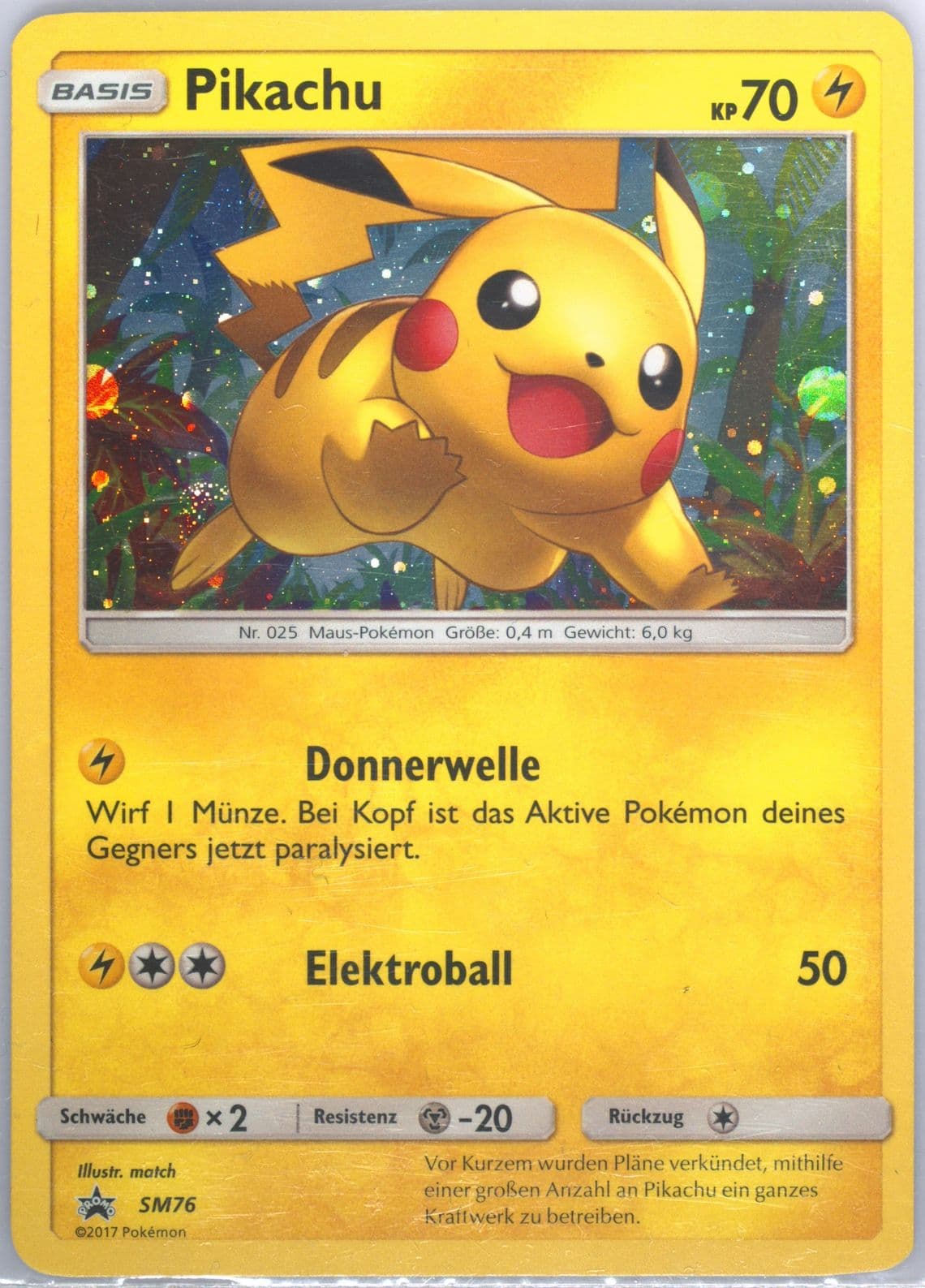 Pikachu-Holo Shining Legends Pin Collection-German (SM76) 2017 Pokemon SM Black Star Promo