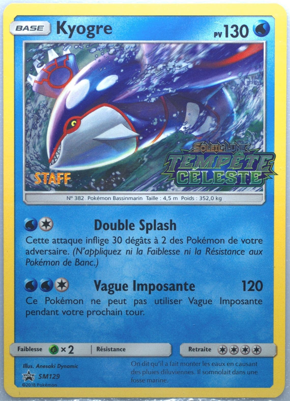 Kyogre-Holo Celestial Storm Prerelease-Staff-French (SM129) 2018 Pokemon SM Black Star Promo