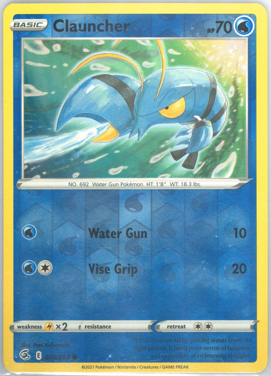 Clauncher-Reverse Foil (074) 2021 Pokemon Sword & Shield Fusion Strike