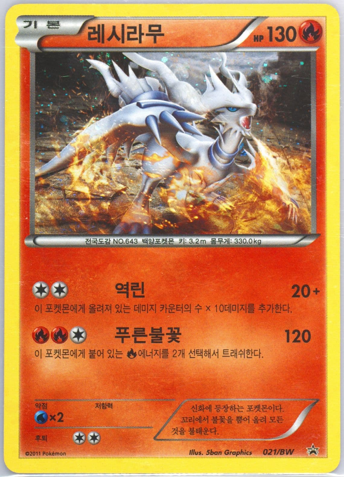 Reshiram-Holo Special Case Set (021) 2011 Pokemon Korean Black Star Promo