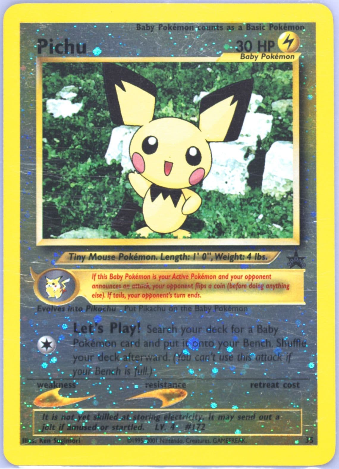 Pichu-Reverse Foil Pokemon League (35) 2001 Pokemon Promo Black Star