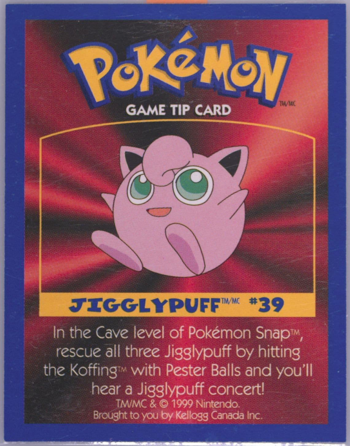 Jigglypuff 1999 Kellogg's Pokemon Game Tips
