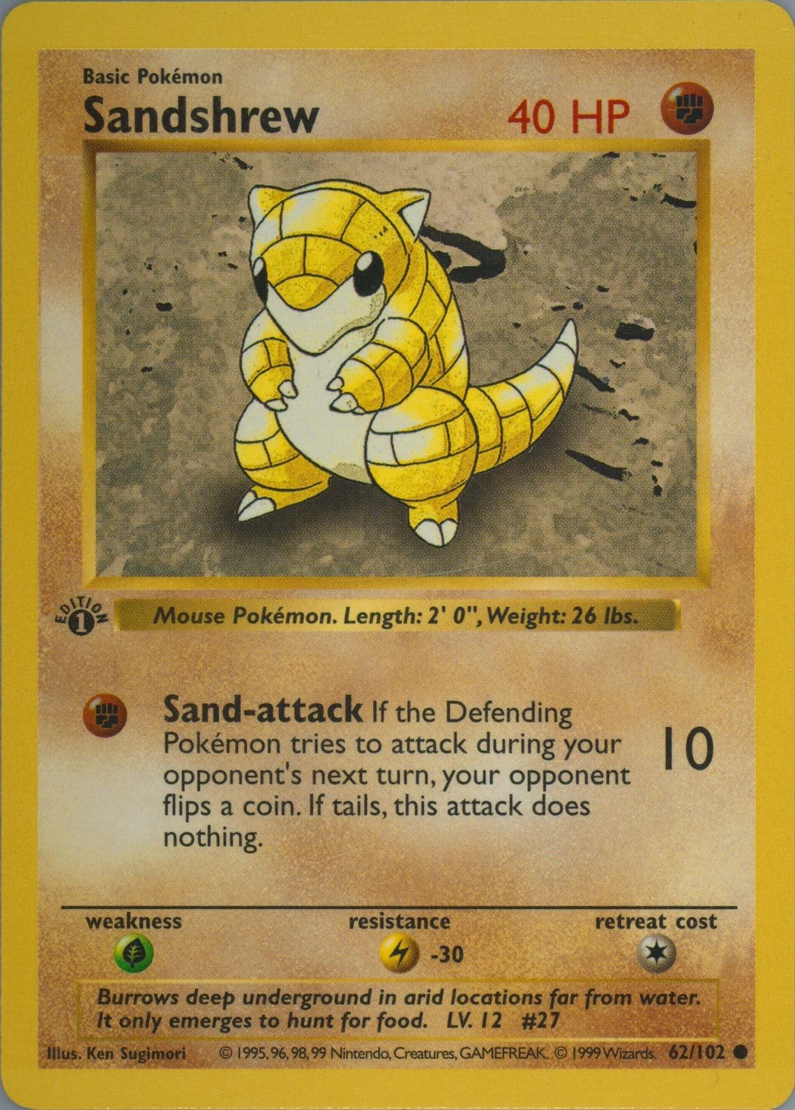 Sandshrew 1st Edition (62) 1999 Pokemon Game