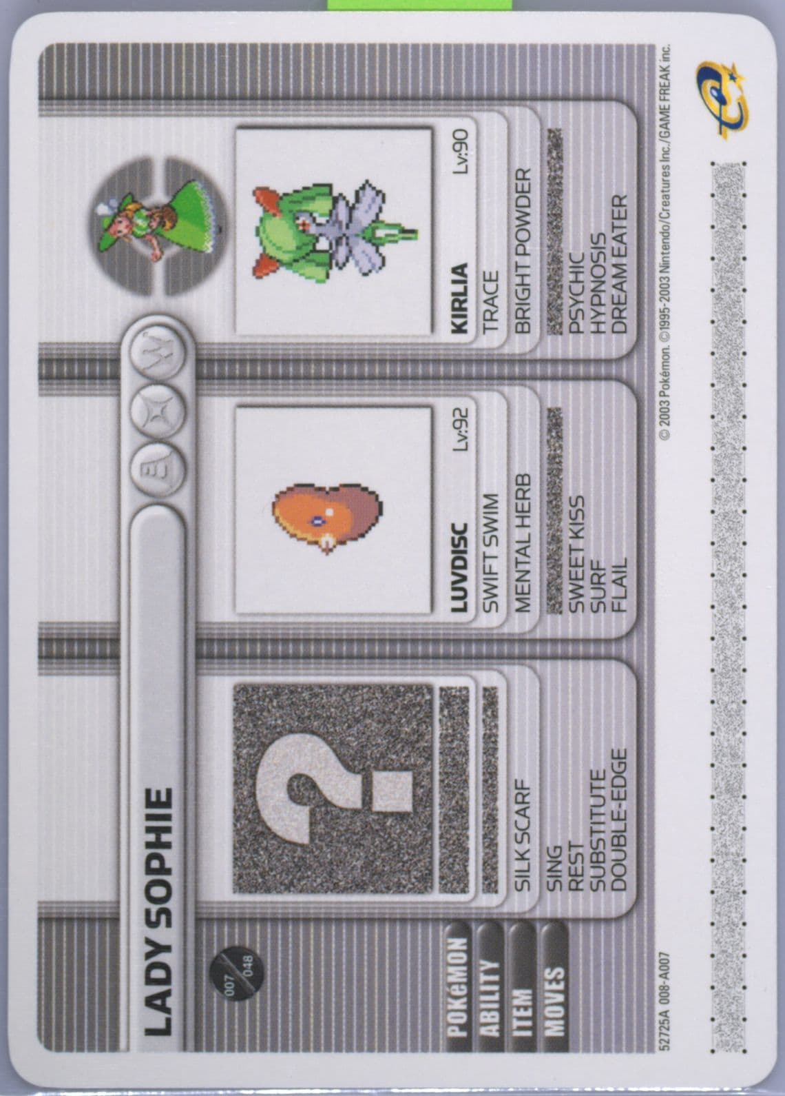 Lady Sophie Freezing Ray (A007) 2003 Pokemon Battle-E Series 1