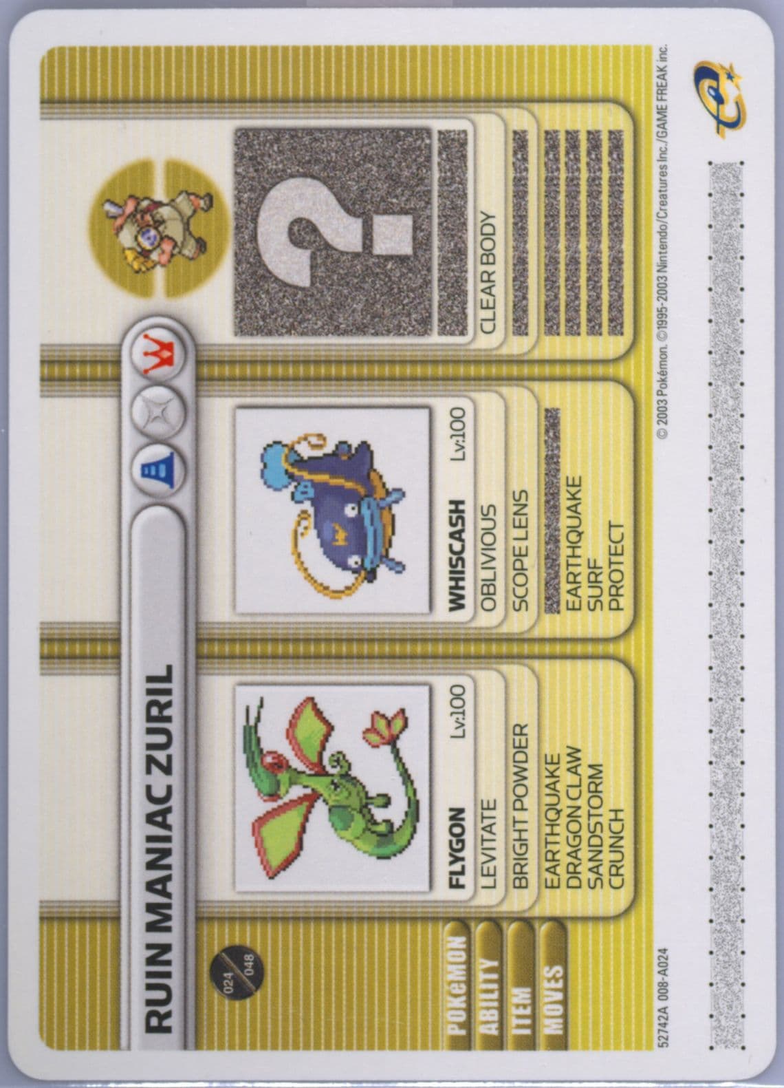 Ruin Maniac Zuril Hidden Ruins (A024) 2003 Pokemon Battle-E Series 1