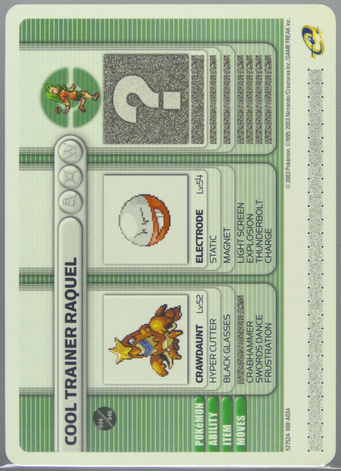 Cool Trainer Raquel Cordial Bond (A034) 2003 Pokemon Battle-E Series 1