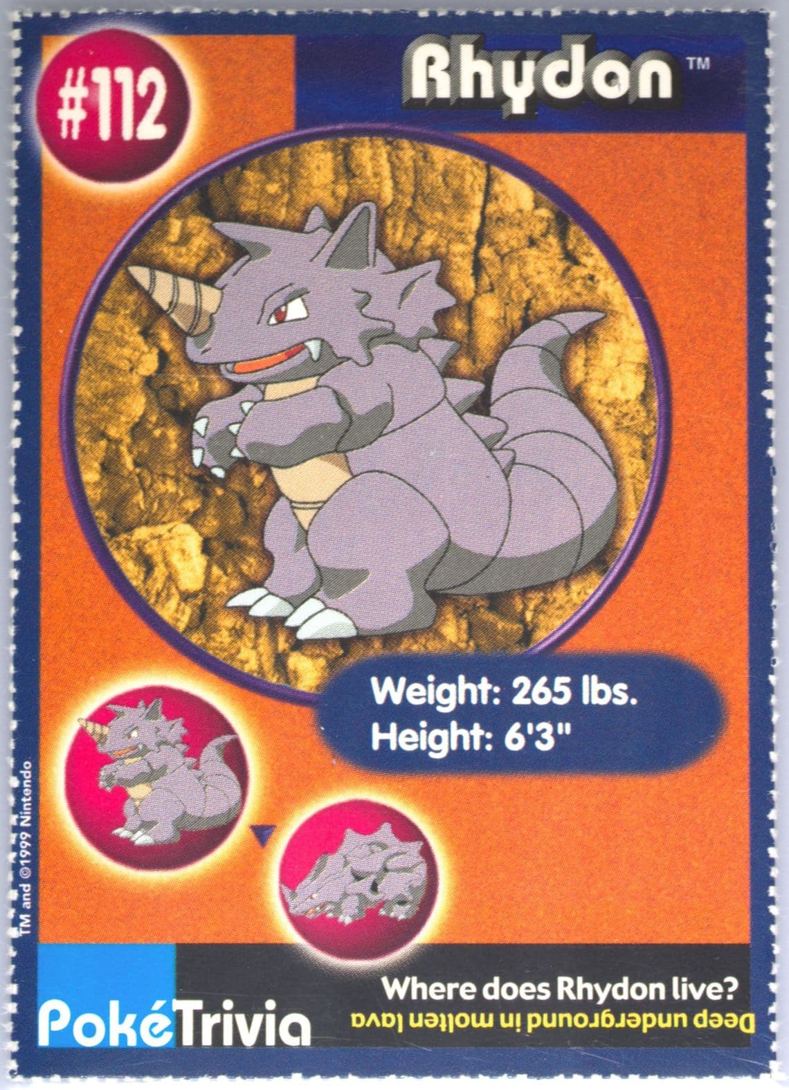 Rhydon Perforated (112) 1999 Pokemon Burger King