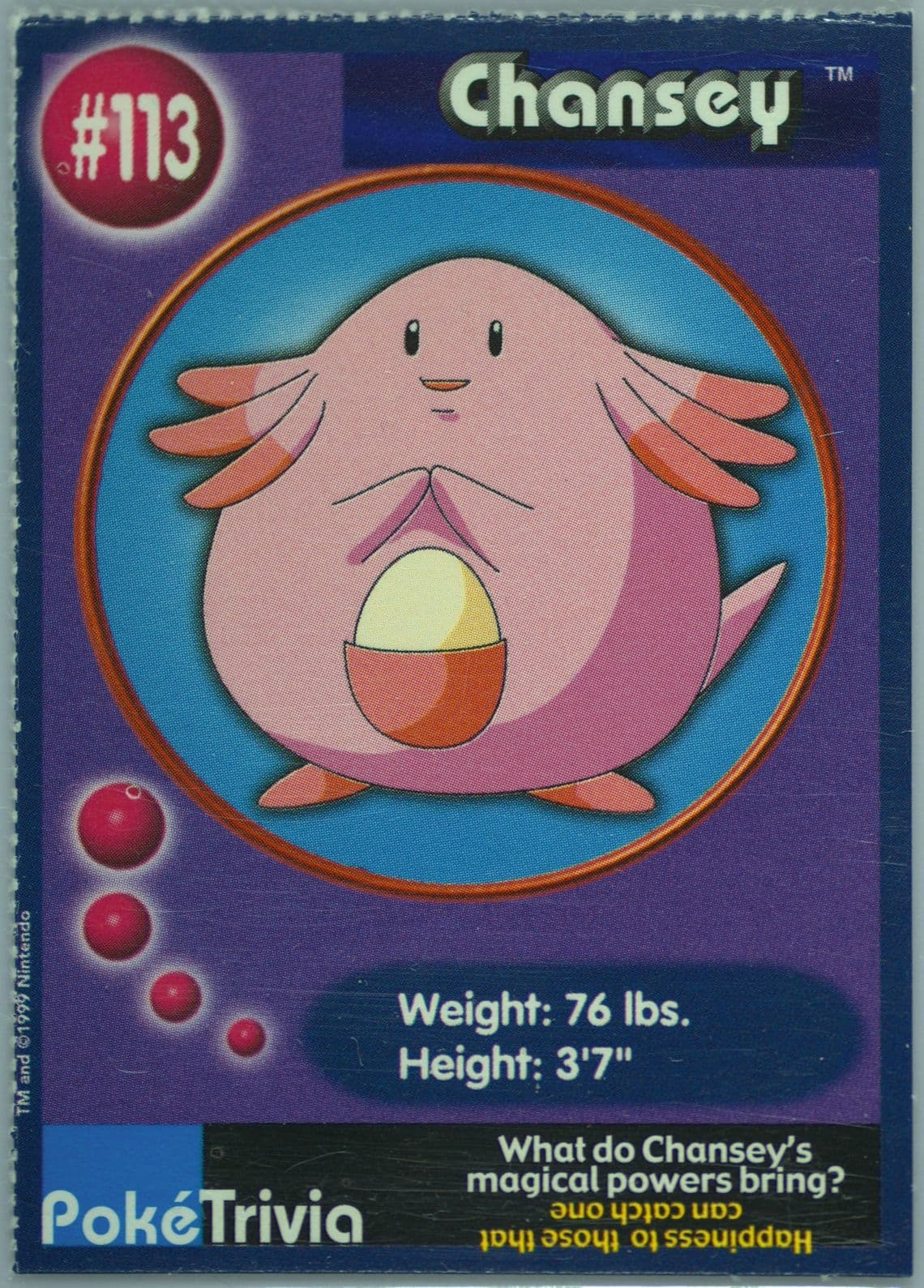 Chansey Perforated (113) 1999 Pokemon Burger King