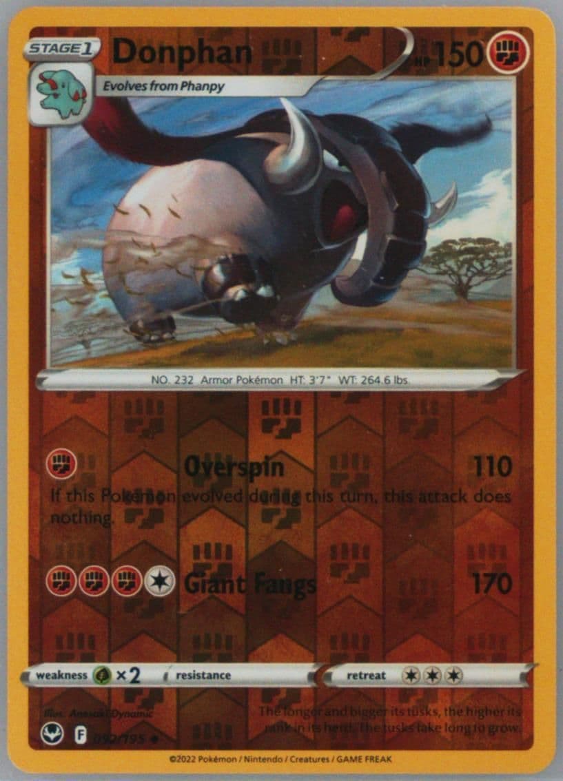 Donphan-Reverse Foil (092) 2022 Pokemon Sword & Shield Silver Tempest