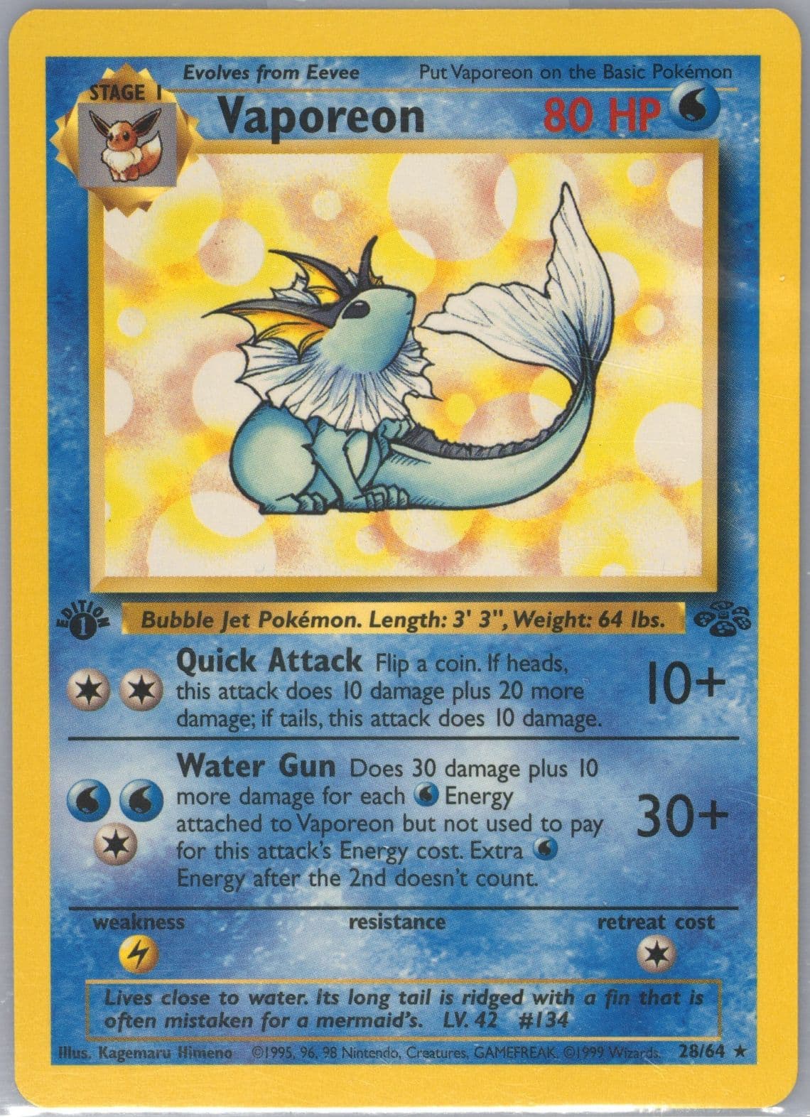 Vaporeon 1st Edition (28) 1999 Pokemon Jungle