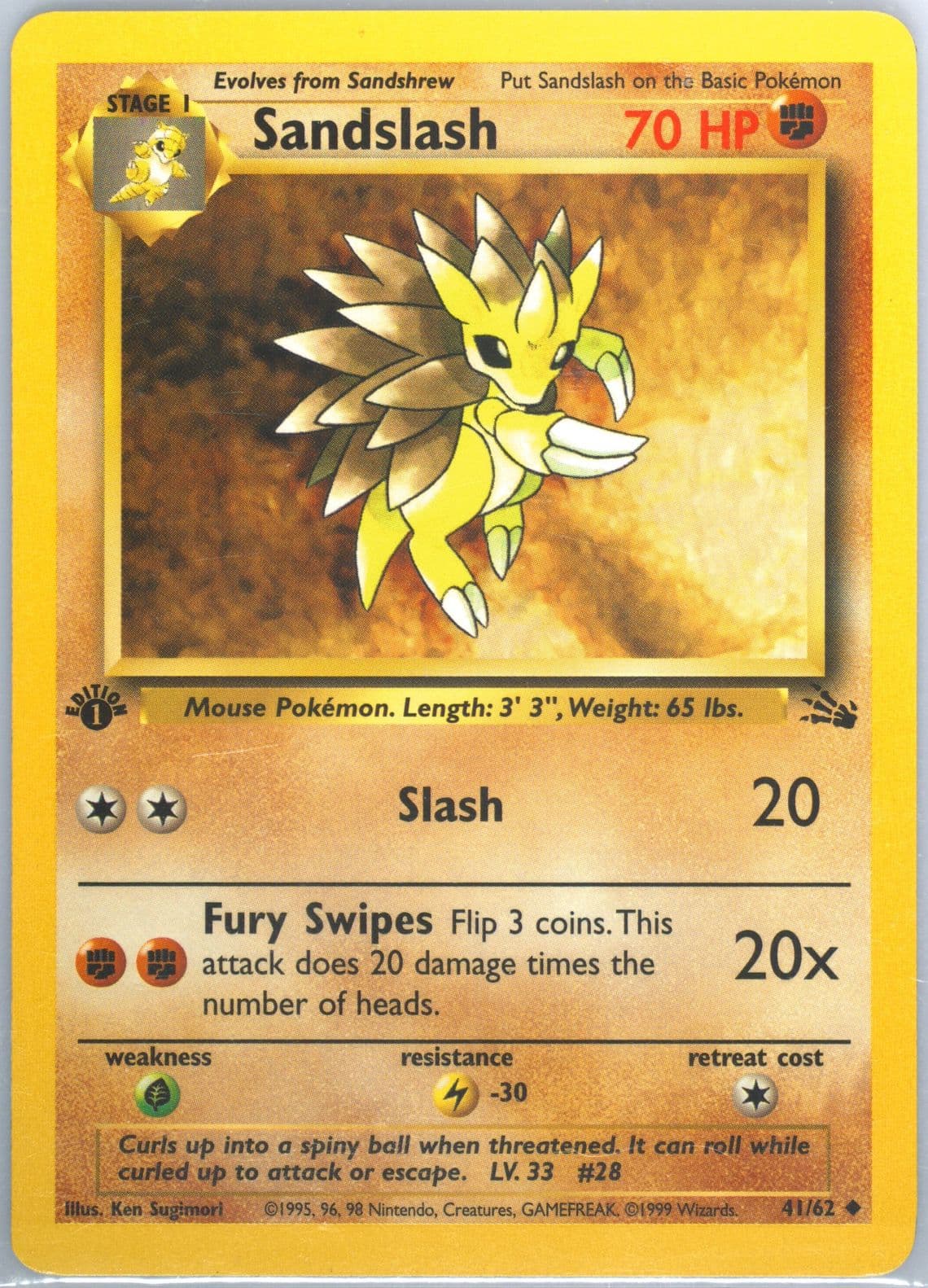 Sandslash 1st Edition (41) 1999 Pokemon Fossil