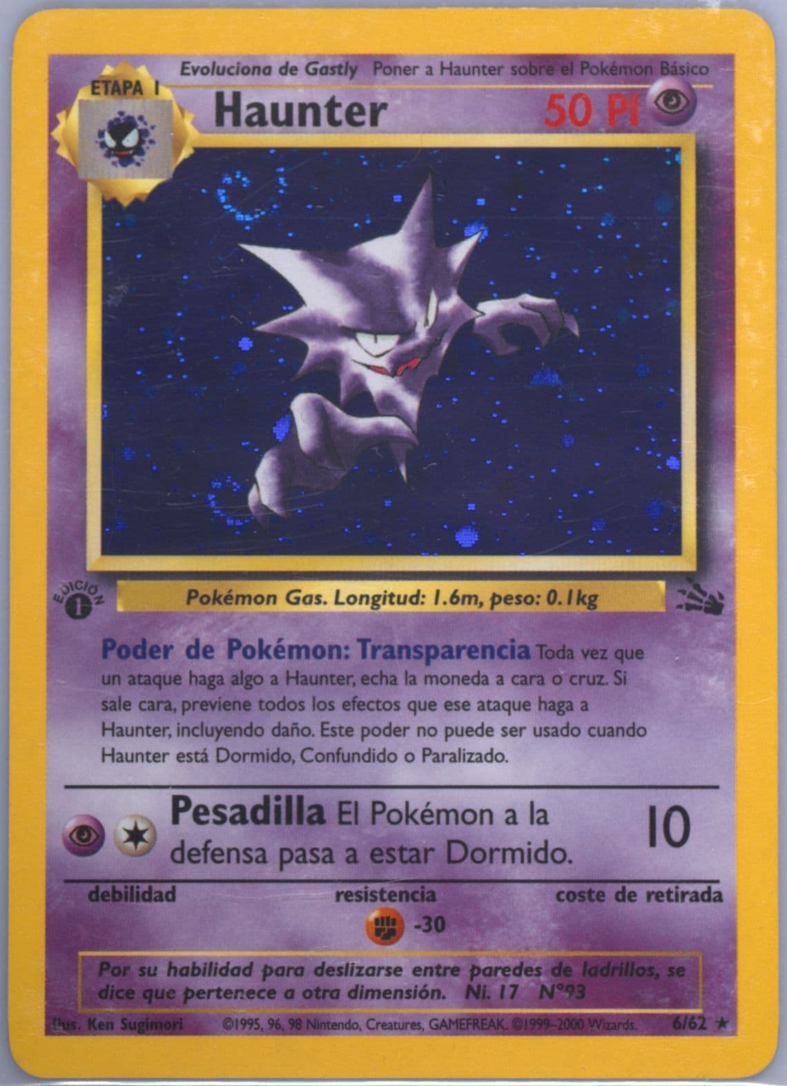 Haunter-Holo 1st Edition (6) 2000 Pokemon Spanish Fossil