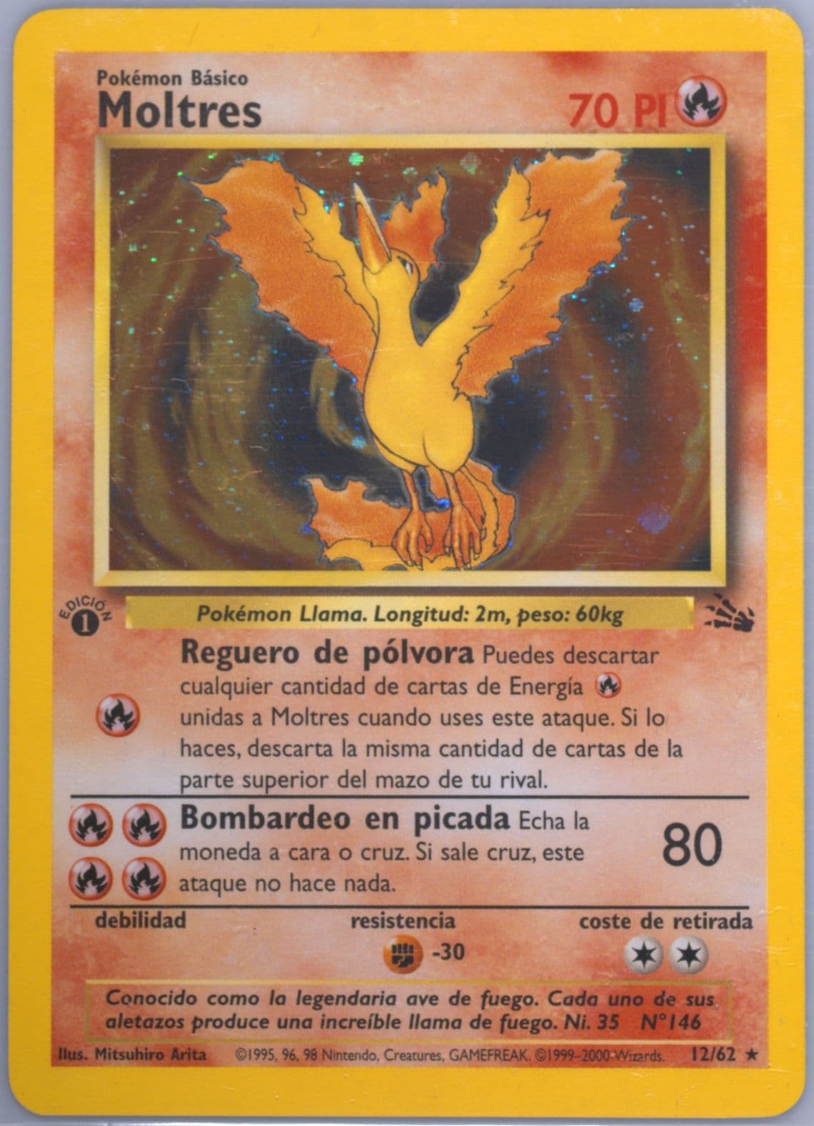 Moltres-Holo 1st Edition (12) 2000 Pokemon Spanish Fossil