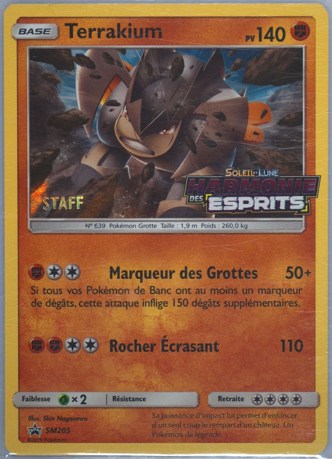 Terrakium-Holo Unified Minds Prerelease-Staff-French (SM205) 2019 Pokemon SM Black Star Promo