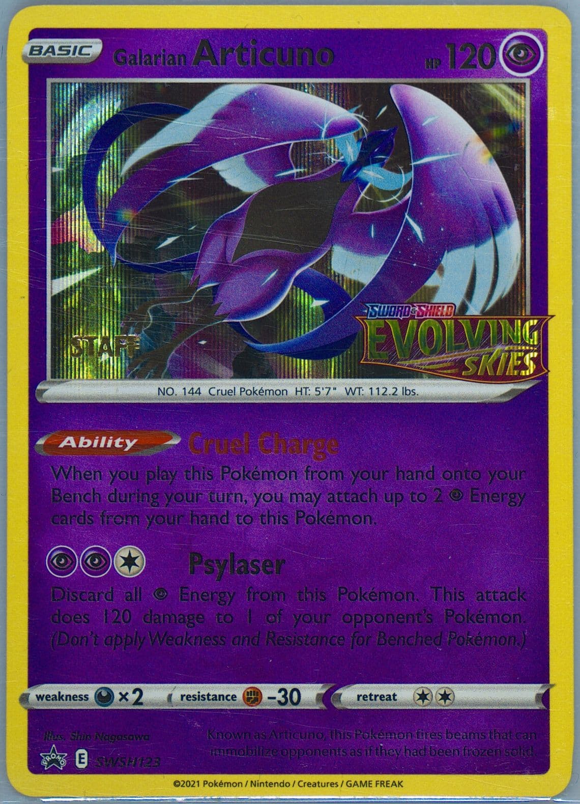 Galarian Articuno-Holo Prerelease-Staff (123) 2023 Pokemon Swsh Black Star Promo