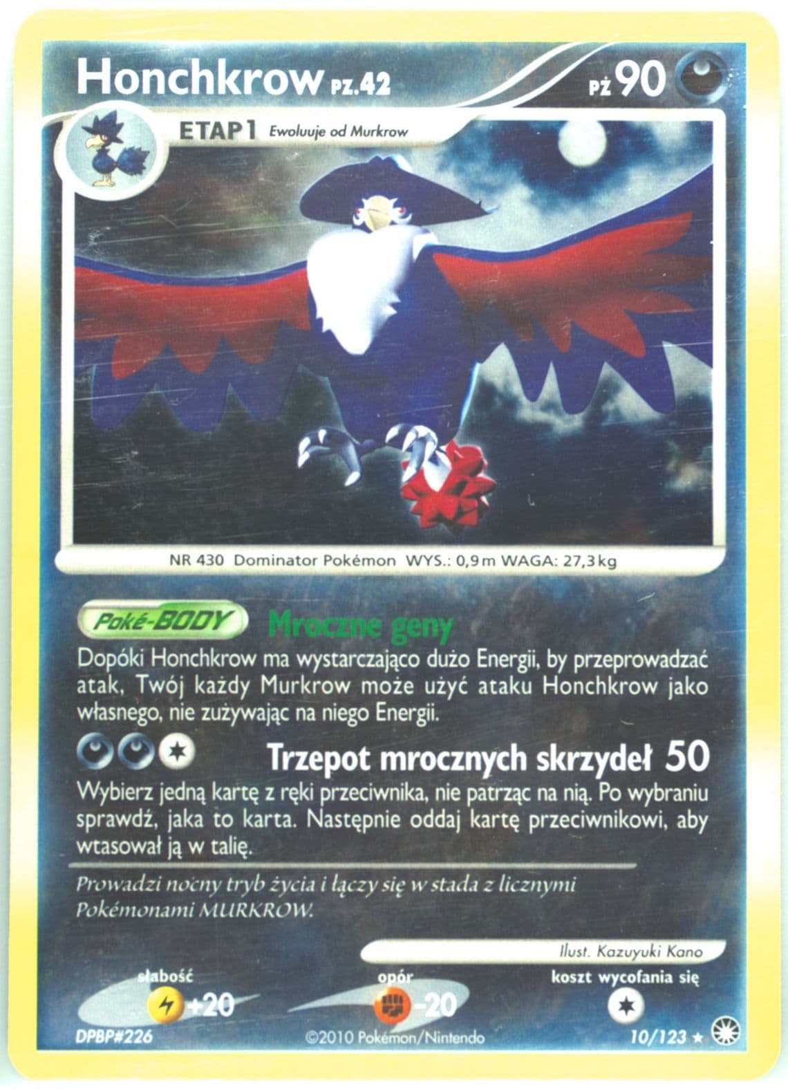 Honchkrow-Holo (10) 2012 Pokemon Polish Diamond & Pearl Mysterious Treasures