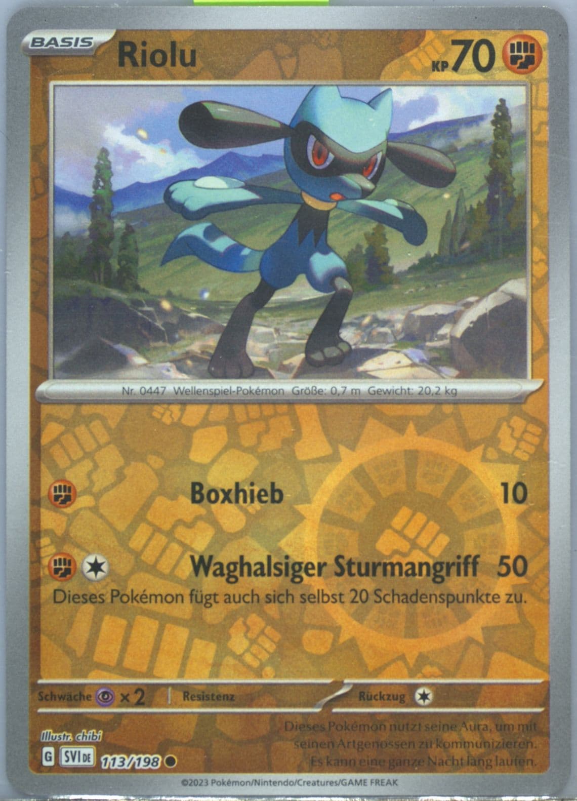 Riolu Reverse Holo (113) 2023 Pokemon German Svi de-Scarlet & Violet
