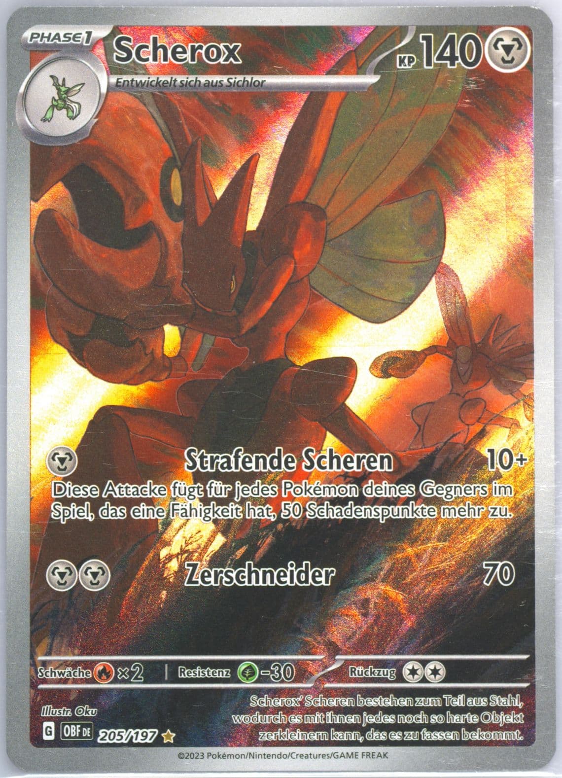 Scizor Illustration Rare (205) 2023 Pokemon German Obf de-Obsidian Flames