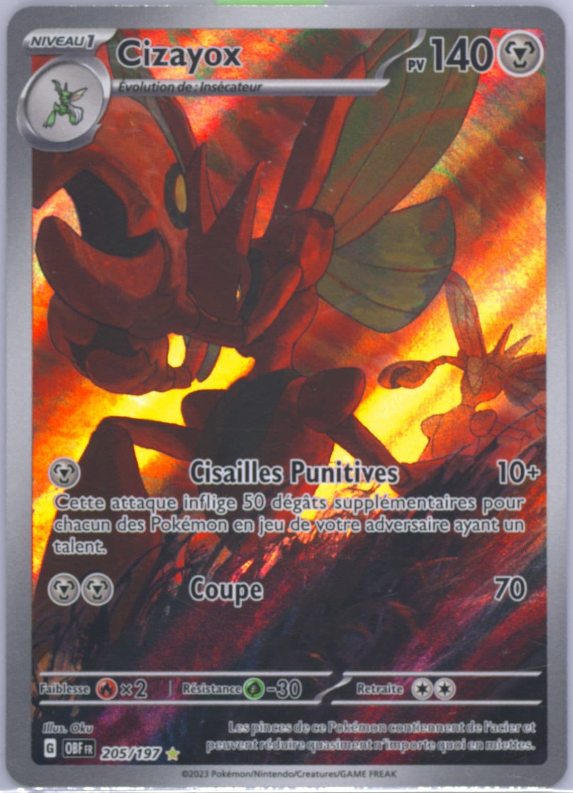 Scizor Illustration Rare (205) 2023 Pokemon French Obf FR-Obsidian Flames