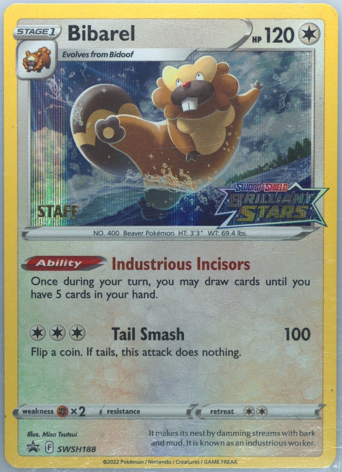 Bibarel-Holo Prerelease-Staff (188) 2023 Pokemon Swsh Black Star Promo