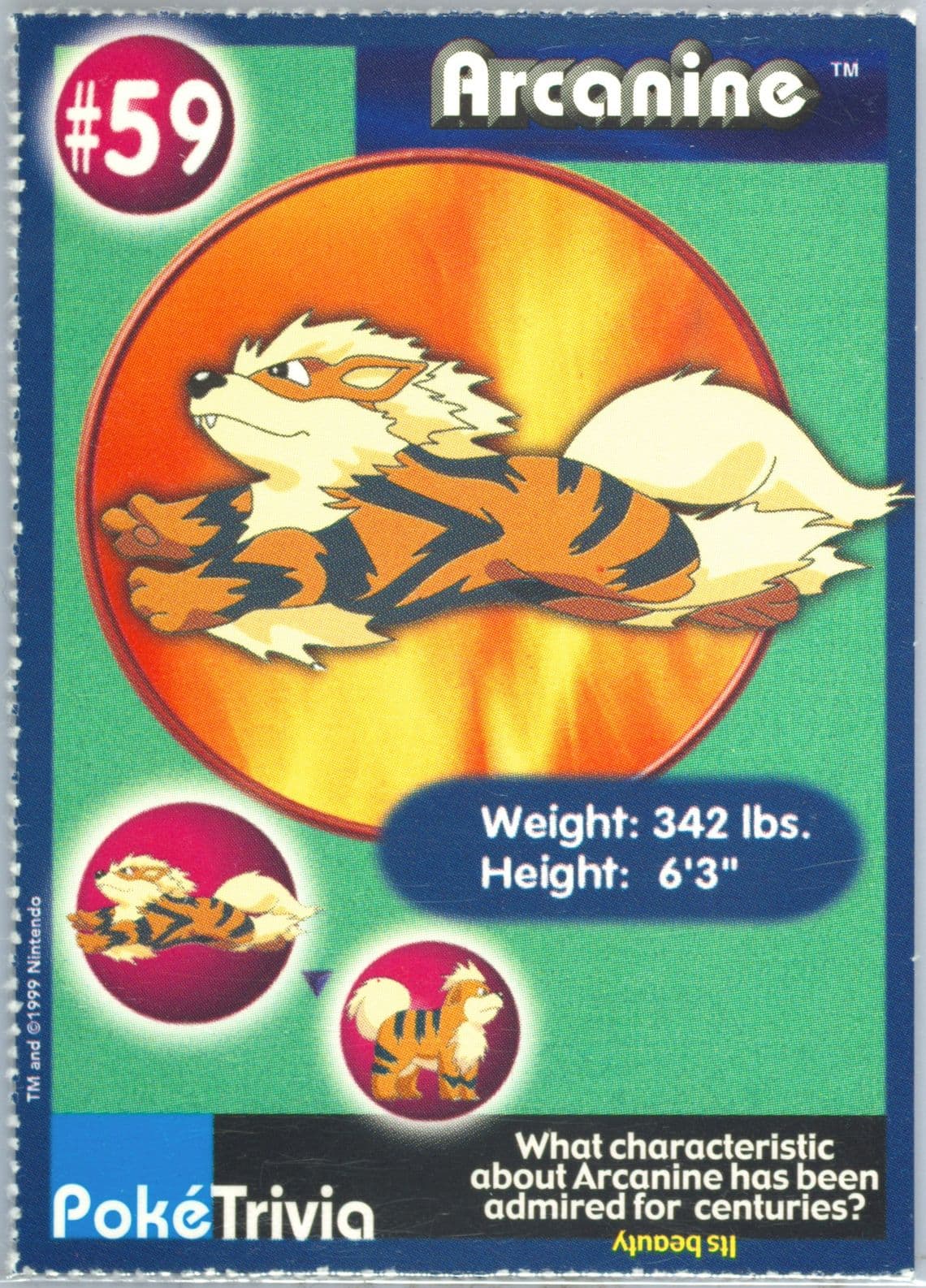 Arcanine Perforated (59) 1999 Pokemon Burger King