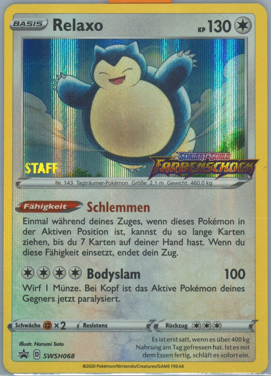 Relaxo-Holo Prerelease-Staff-German (068) 2020 Pokemon Swsh Black Star Promo