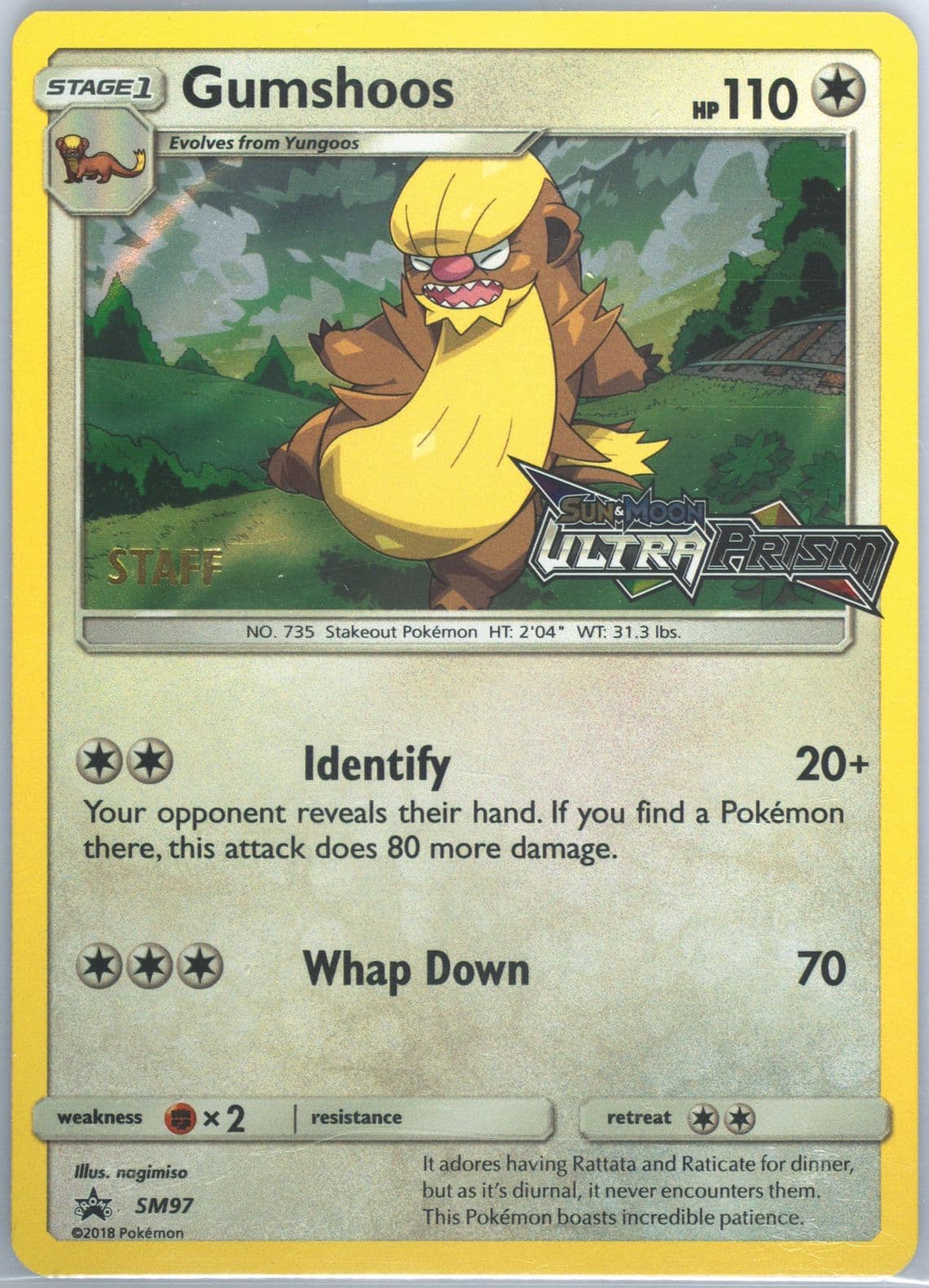 Gumshoos-Holo Ultra Prism Prerelease-Staff (SM97) 2018 Pokemon SM Black Star Promo