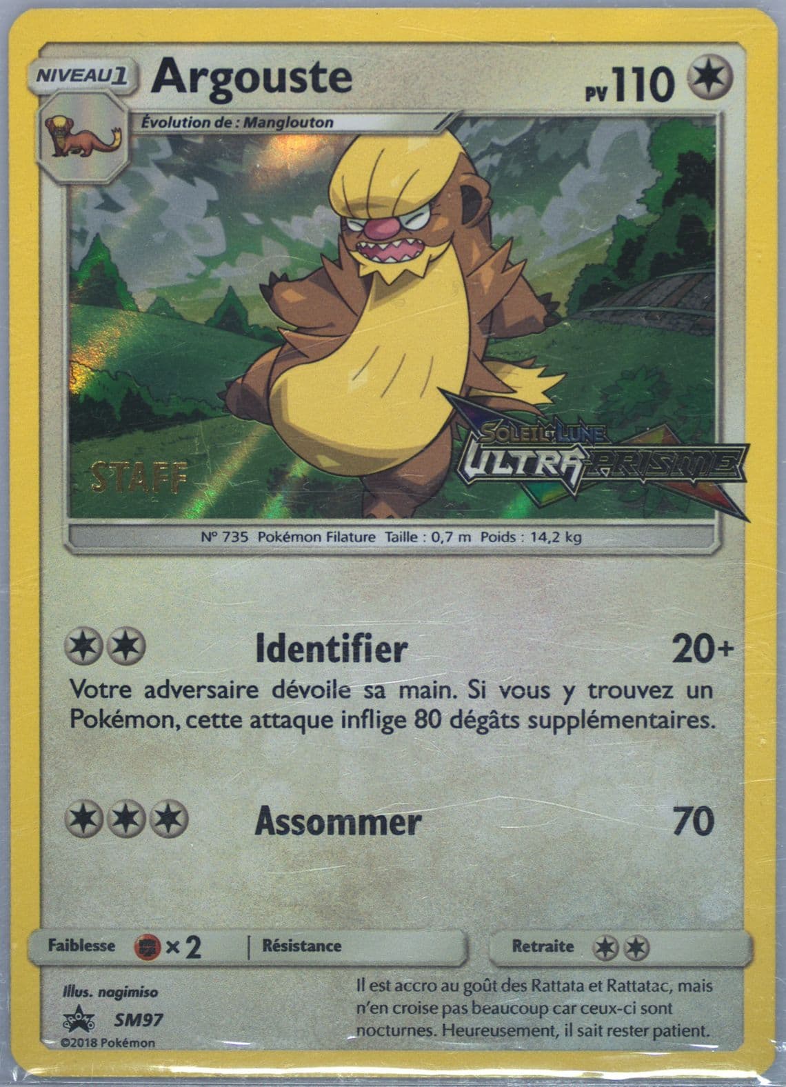 Argouste-Holo Ultra Prism Prerelease-Staff-French (SM97) 2018 Pokemon SM Black Star Promo