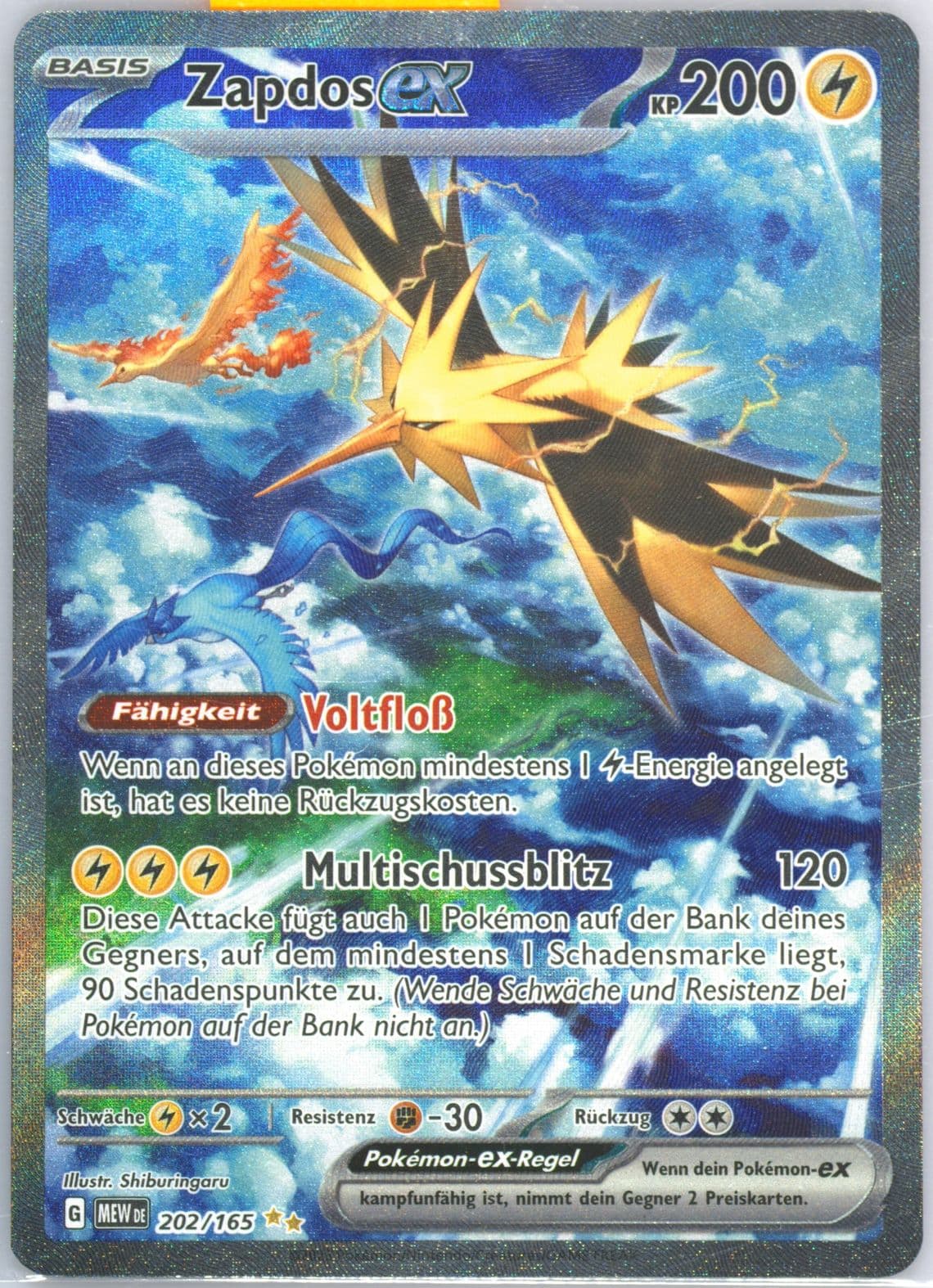 Zapdos EX Special Illustration Rare (202) 2023 Pokemon German Mew de-151