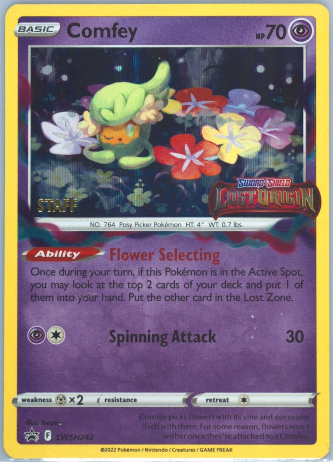 Comfey-Holo Prerelease-Staff (242) 2023 Pokemon Swsh Black Star Promo