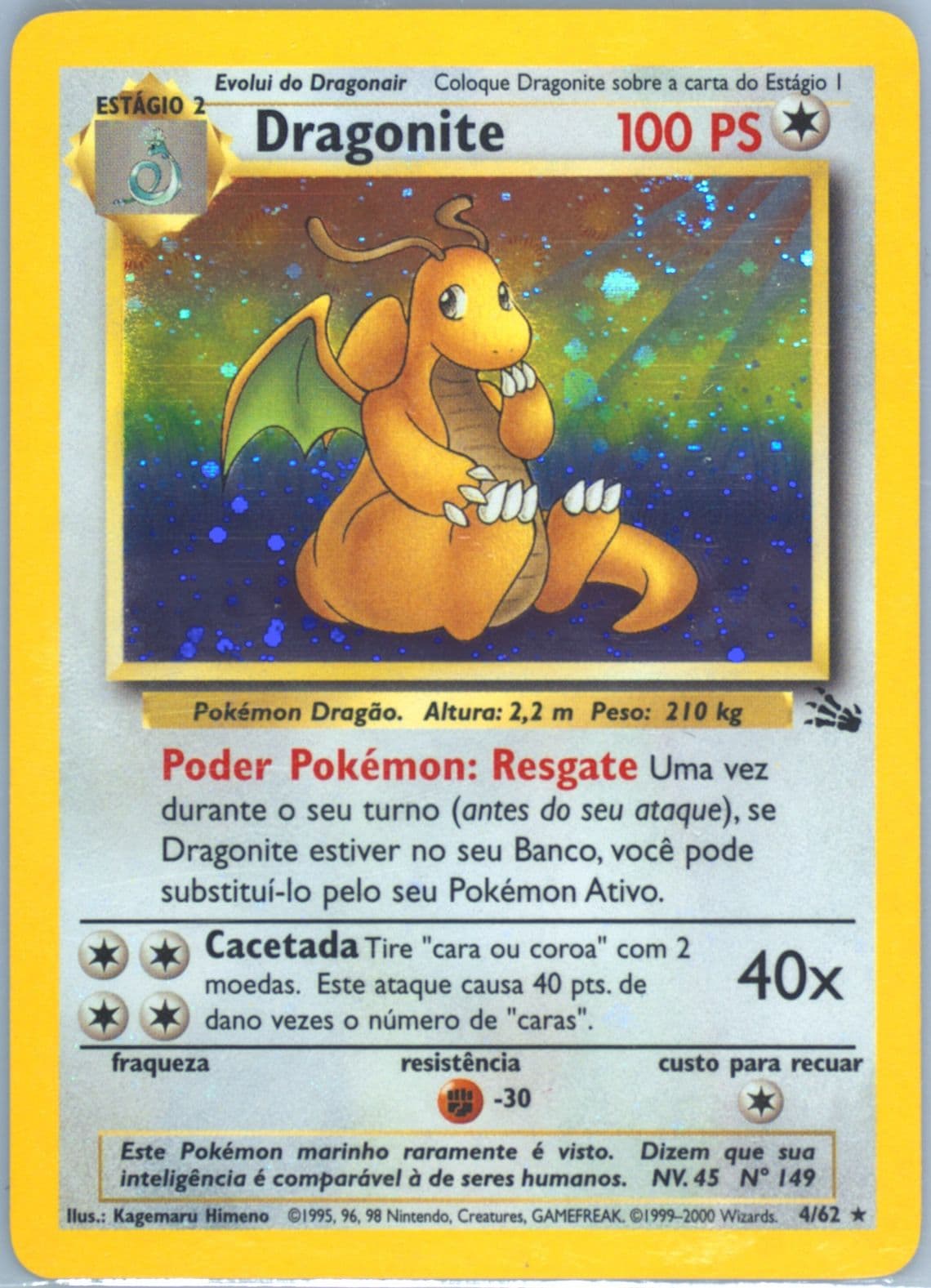 Dragonite-Holo (4) 2000 Pokemon Portuguese Fossil