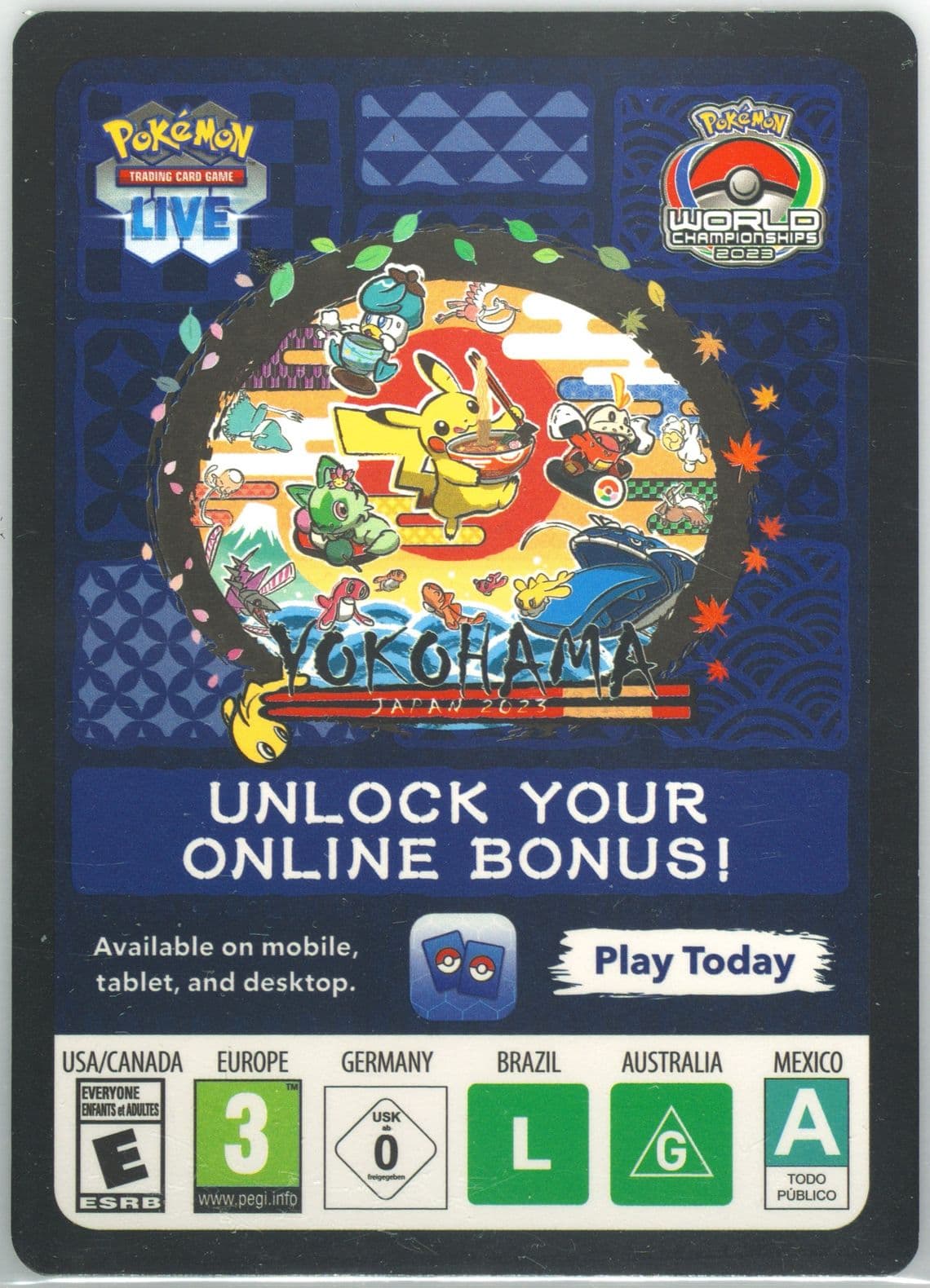2023 World Championships Welcome Kit 2023 Pokemon TCG Live Insert Code Cards