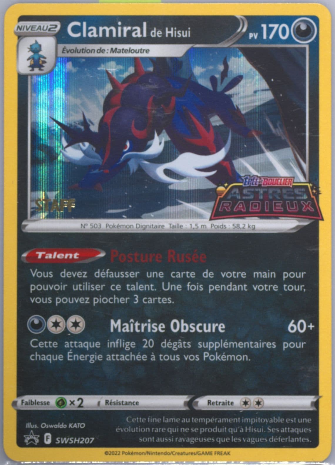 Clamiral de Hisui-Holo Prerelease-Staff-French (207) 2023 Pokemon Swsh Black Star Promo