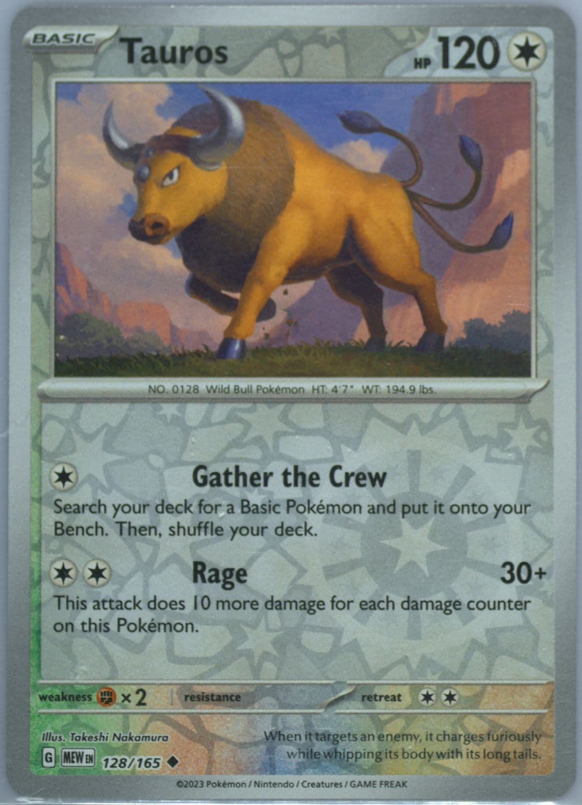 Tauros Reverse Holo (128) 2023 Pokemon Mew EN-151