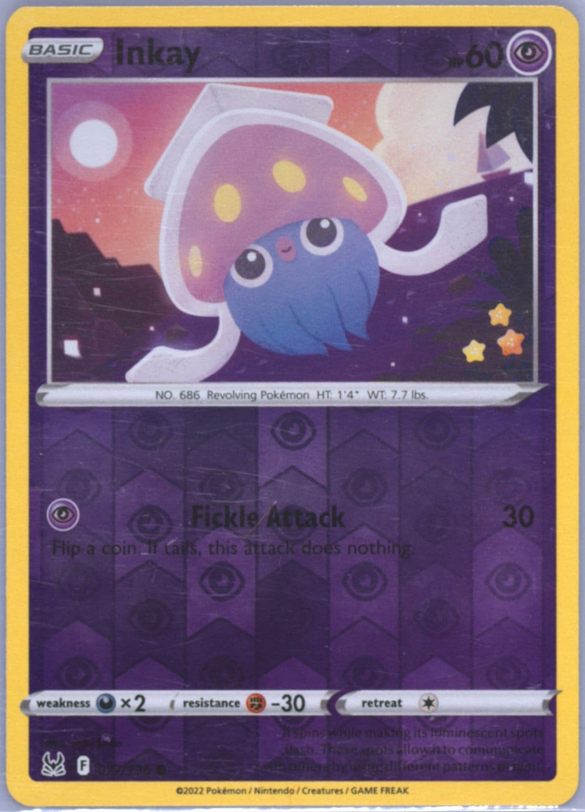 Inkay-Reverse Foil (077) 2022 Pokemon Sword & Shield Lost Origin