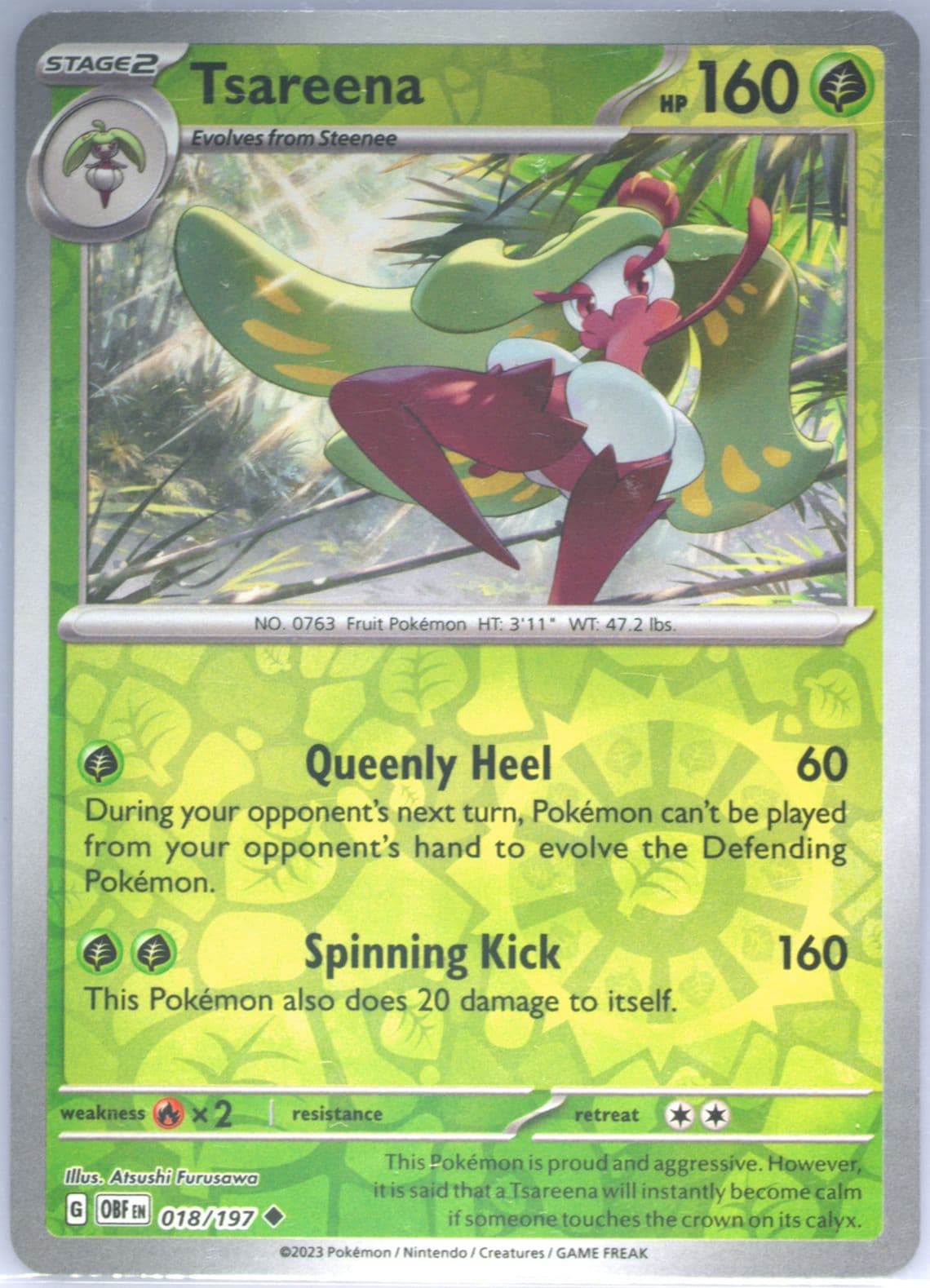 Tsareena Reverse Holo (018) 2023 Pokemon Obf EN-Obsidian Flames
