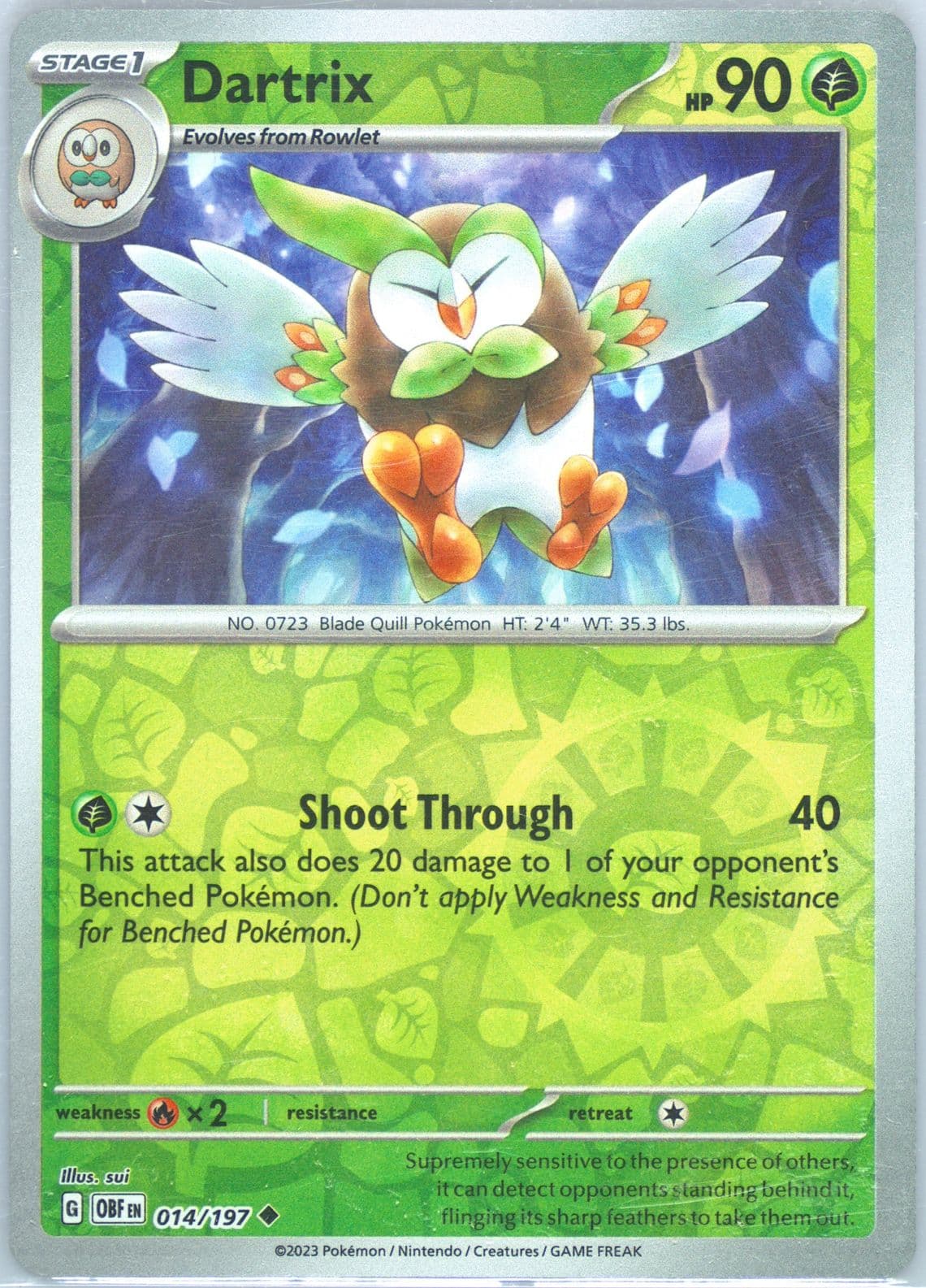 Dartrix Reverse Holo (014) 2023 Pokemon Obf EN-Obsidian Flames