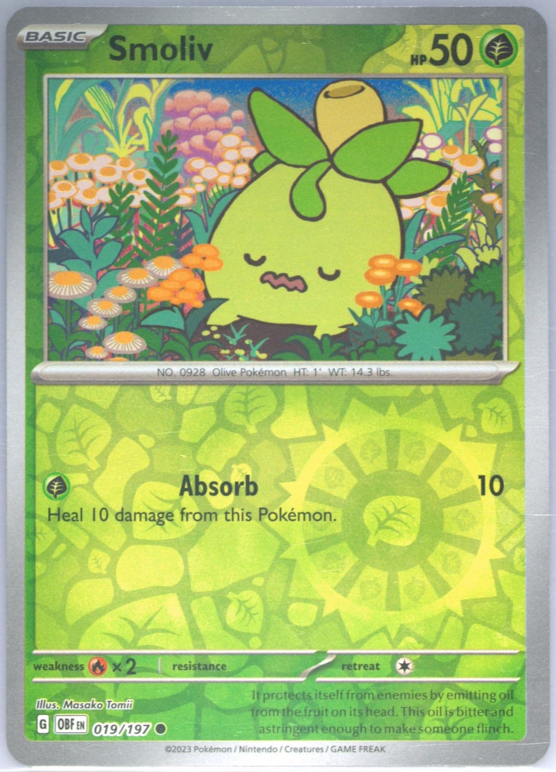 Smoliv Reverse Holo (019) 2023 Pokemon Obf EN-Obsidian Flames