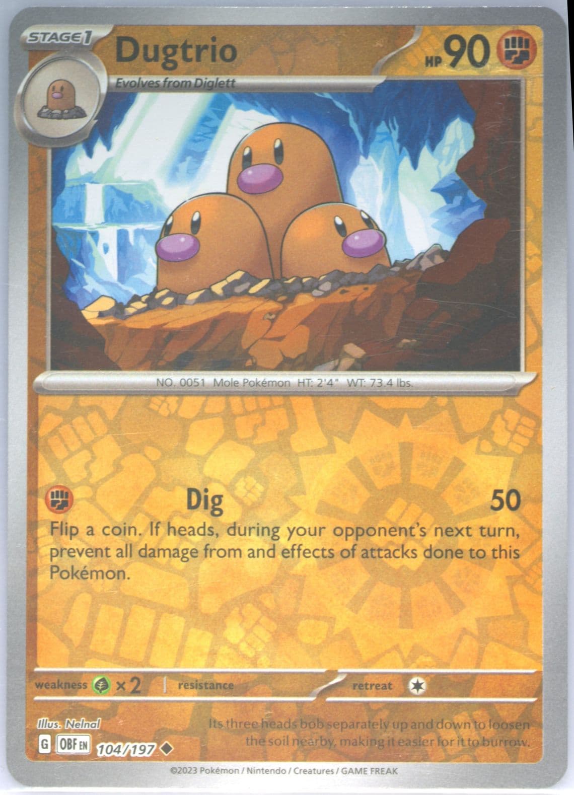 Dugtrio Reverse Holo (104) 2023 Pokemon Obf EN-Obsidian Flames