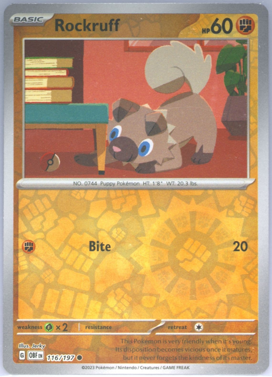Rockruff Reverse Holo (116) 2023 Pokemon Obf EN-Obsidian Flames