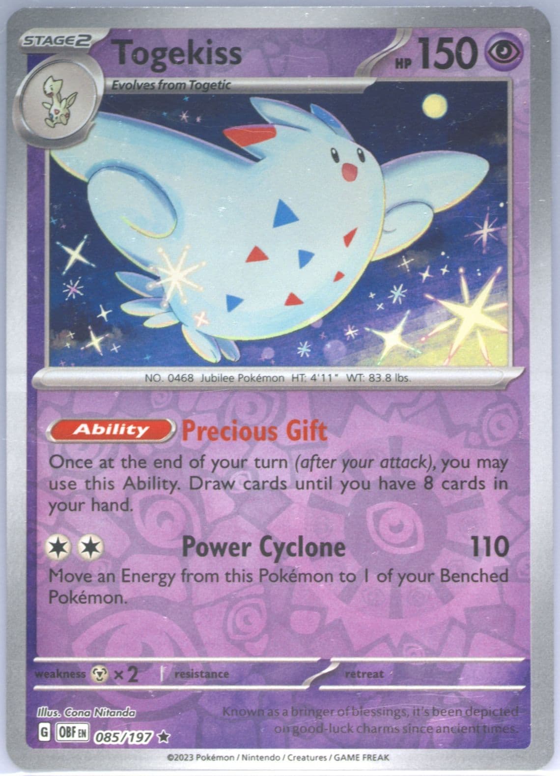 Togekiss Reverse Holo (085) 2023 Pokemon Obf EN-Obsidian Flames
