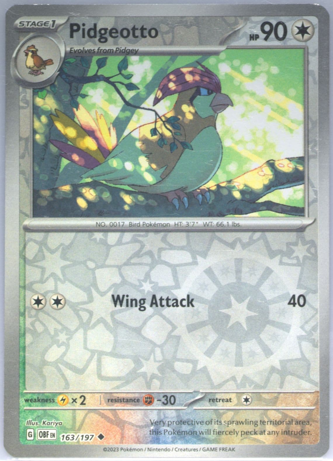 Pidgeotto Reverse Holo (163) 2023 Pokemon Obf EN-Obsidian Flames