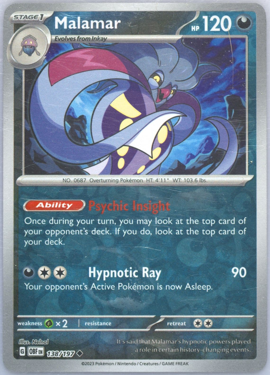 Malamar Reverse Holo (138) 2023 Pokemon Obf EN-Obsidian Flames