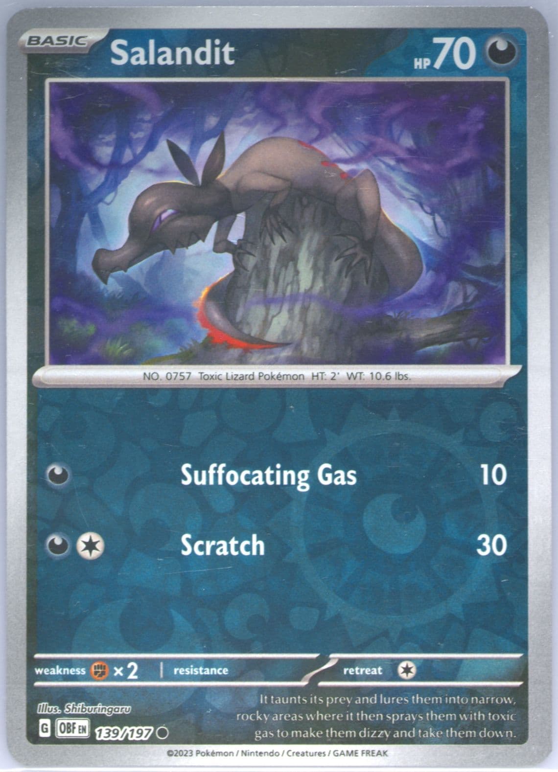 Salandit Reverse Holo (139) 2023 Pokemon Obf EN-Obsidian Flames