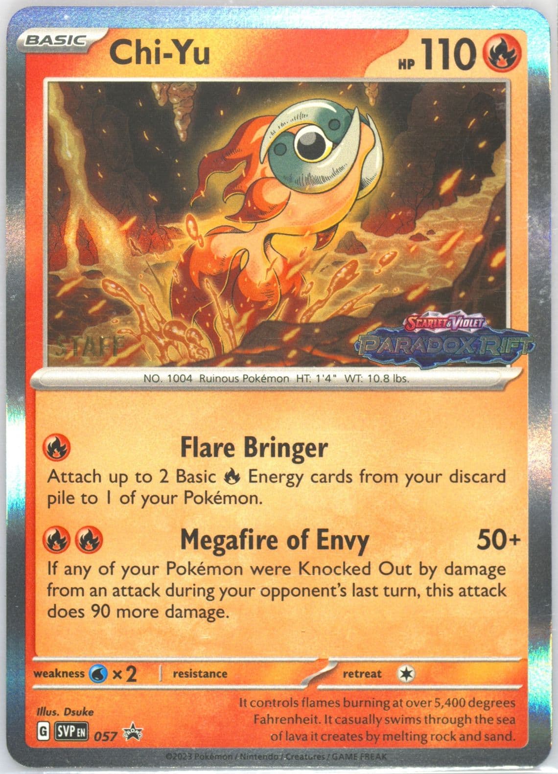 Chi-YU Paradox Rift Prerelease-Staff (057) 2023 Pokemon Svp EN-SV Black Star Promo