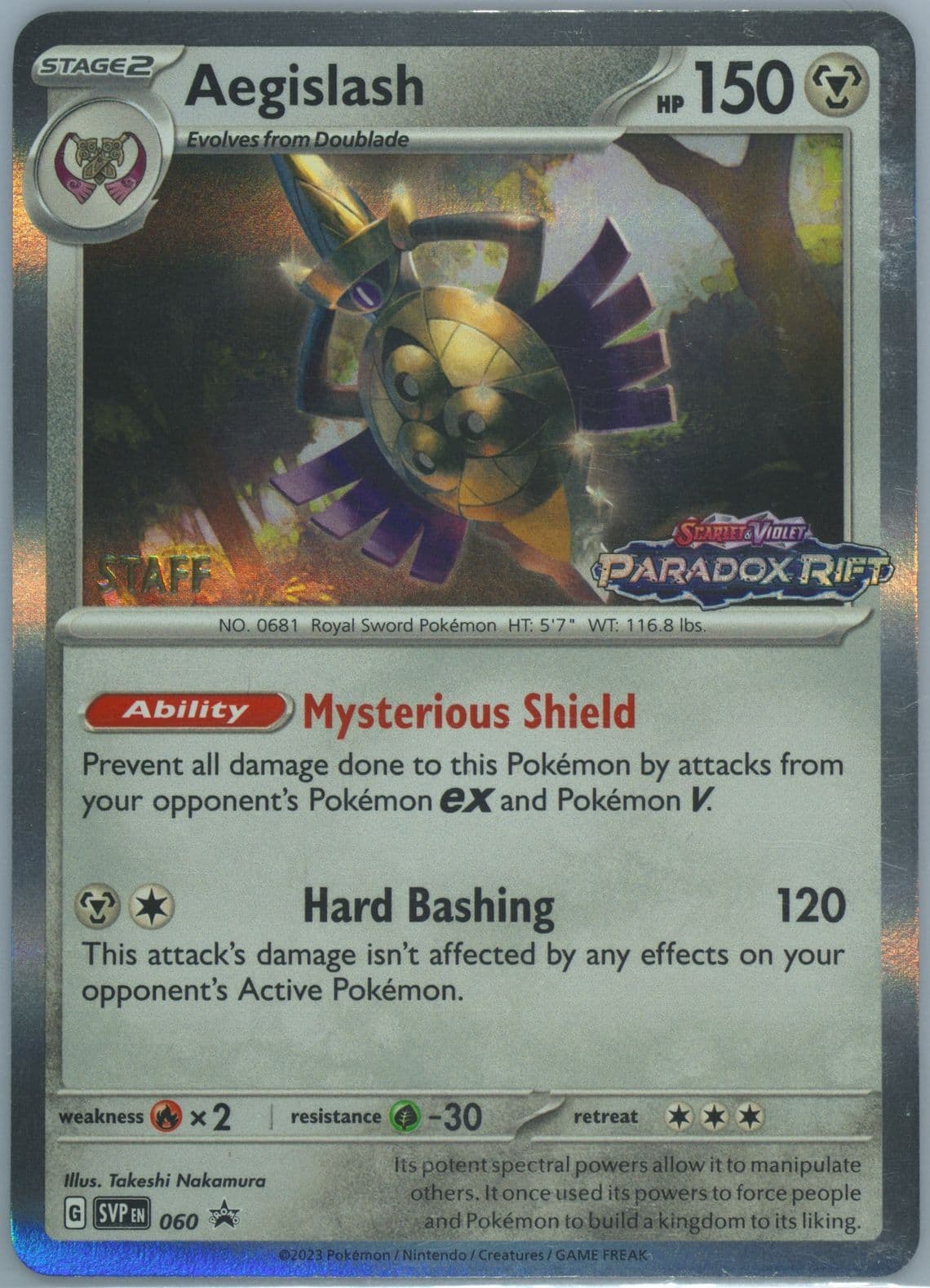 Aegislash Paradox Rift Prerelease-Staff (060) 2023 Pokemon Svp EN-SV Black Star Promo