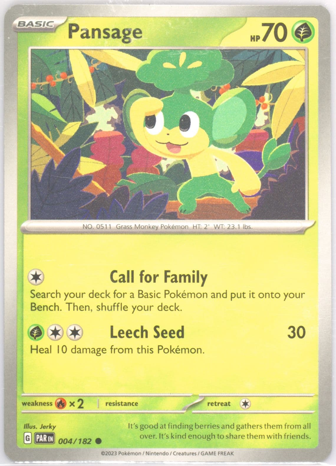 Pansage (004) 2023 Pokemon Par EN-Paradox Rift